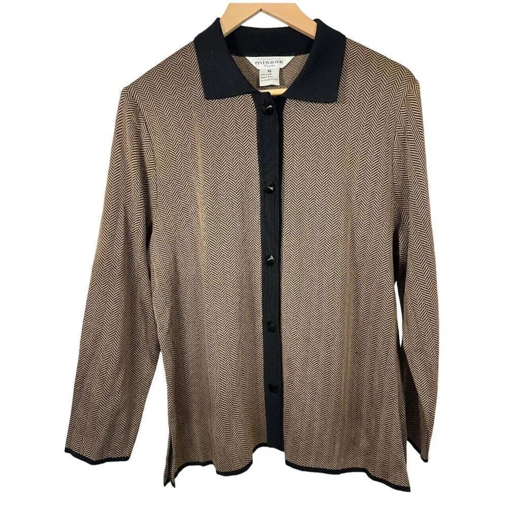 MISOOK Women’s Y2K Knit Button Front Knit Cardigan/Blazer Brown/Black Size XL